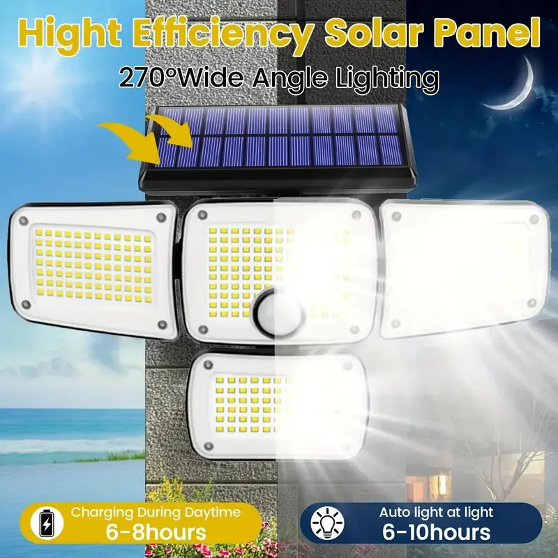 

Solar Lights Outdoor 346 LED Motion Sensor Lights Cordless, 360° Wide Angle Waterproof Security LED Flood Light for Porch Garden