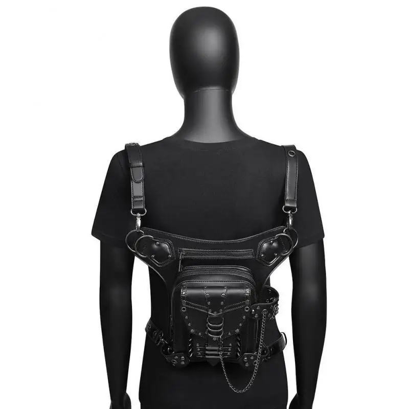 Fashion Chain Bag Women's Steampunk Rivet Motorcar Bag Women's Shoulder Crossbody Bags Women's Travel Waist Bags Motorcycle Bags