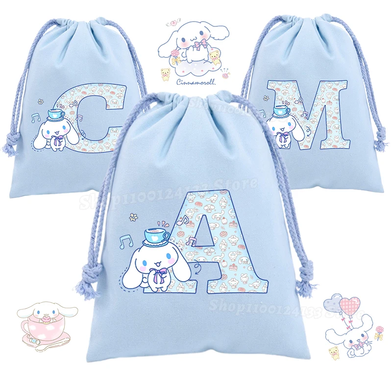 

Cute Cinnamoroll Girl Drawstring Bag Sanrio Letter Anime A-Z Print Portable Kid Kawaii Birthday Party Hand Pocket Toy Gift Pouch
