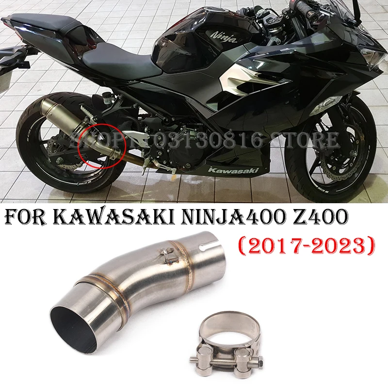 Tubo de escape da motocicleta Middle Link, deslizamento, sistema de escape silencioso, Kawasaki Ninja 400, Z400, Z250, 2017-2023, 51mm