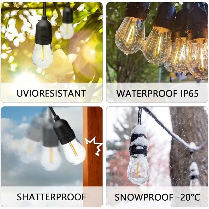 30-Pack Outdoor String Light Bulbs, Waterproof S14 Replacement Bulb, E26 Base Warm White