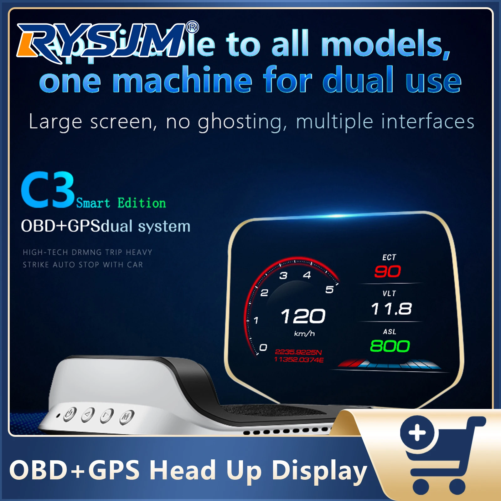 C3 Digital OBD Head Up Display Car GPS Speedometer Water Temp RPM Tachometer On-board Computer Auto Electronics Accessories