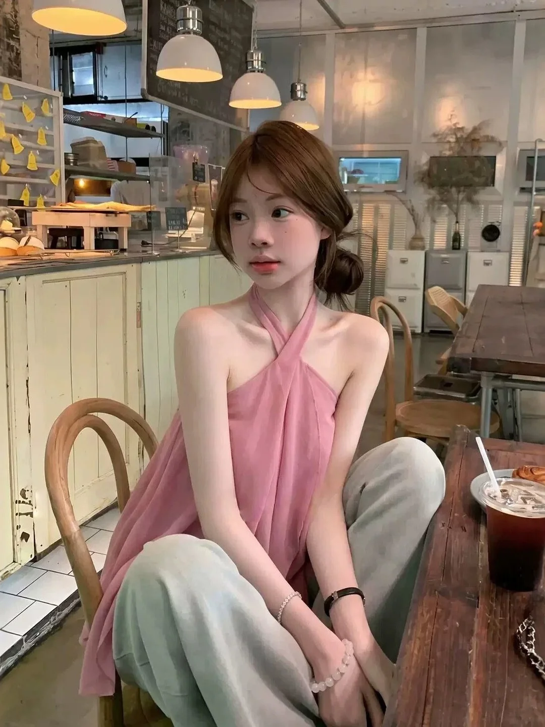 Dopamine Pink Crossbody Strapless Vest Women's Summer Outdoor Breathable No Sleeve Top Commute Style Regular Fit Polyester Fiber