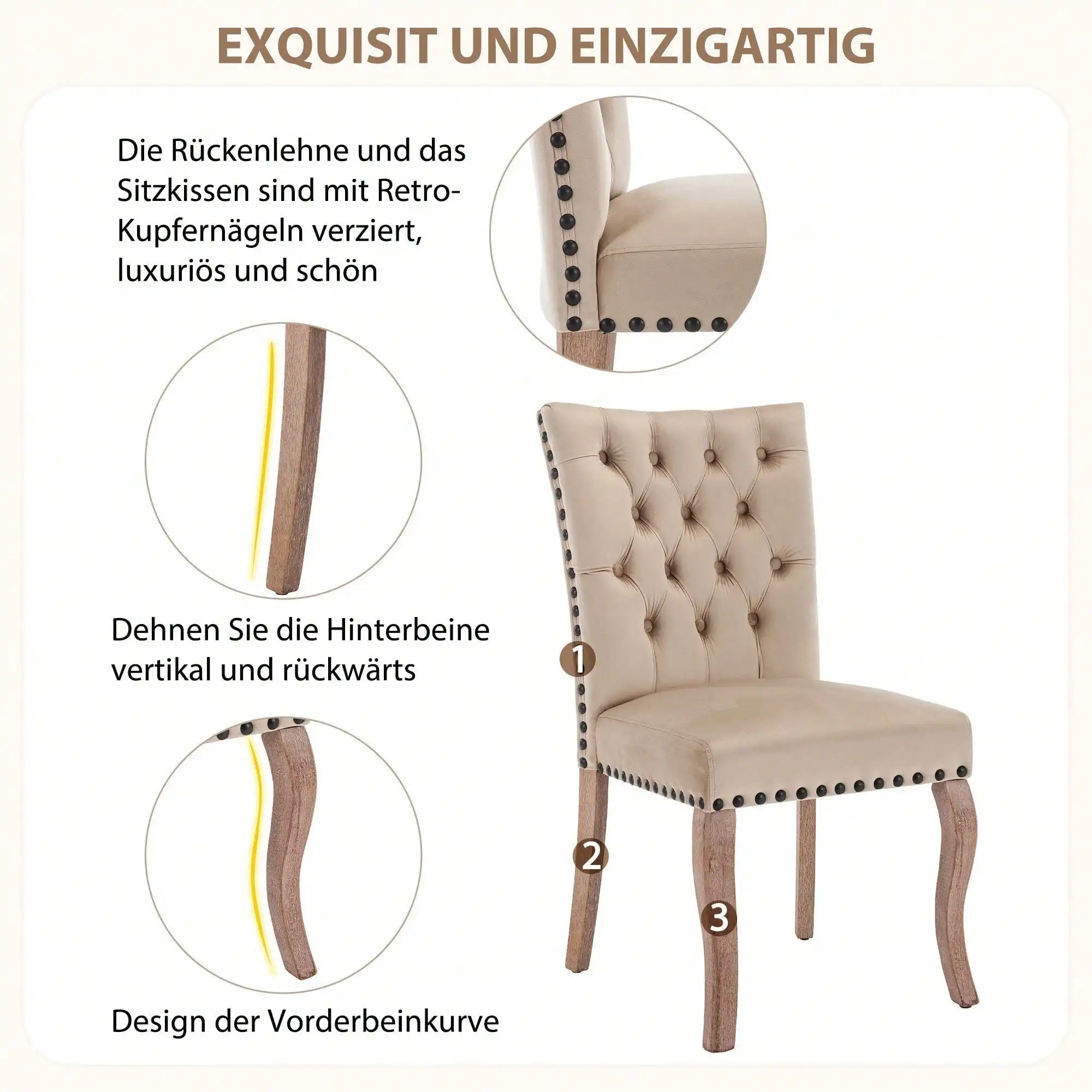 كراسي غرفة الطعام المخملية، مجموعة من 4 كراسي مطبخ، كراسي غرفة المعيشة، كرسي منجد، أرجل من الخشب الصلب