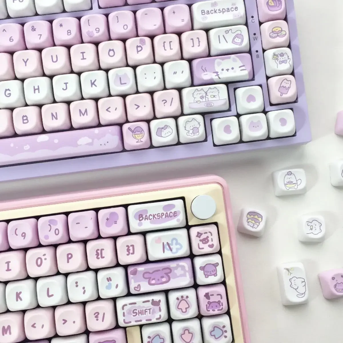 Teh Sore Kucing 95 Kunci 114 Kunci, Keycap Ungu