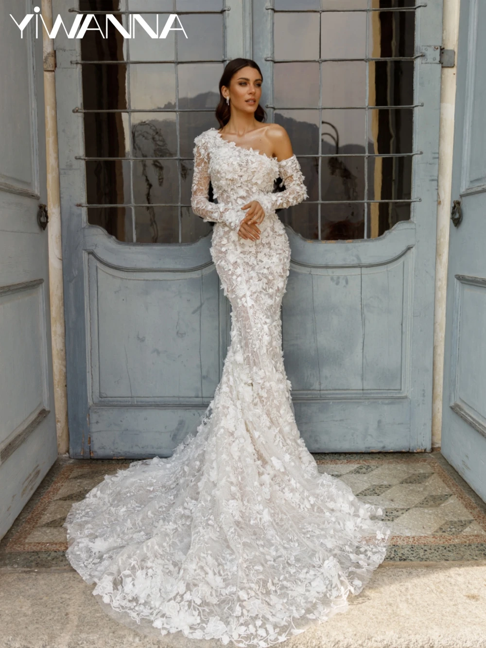 

Charming Elegant Lace 3D Flower Wedding Dress Shiny Beaded Off Shoulder Bridal Gown Customized Backless Dresses For Bride