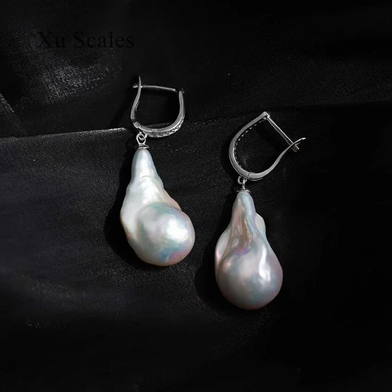 100% Natural Fresh Water Irregular Shape Baroque Pearl Earrings S925 Sterling Silver with Diamonds Fashion Retro Women\'s Jewelry