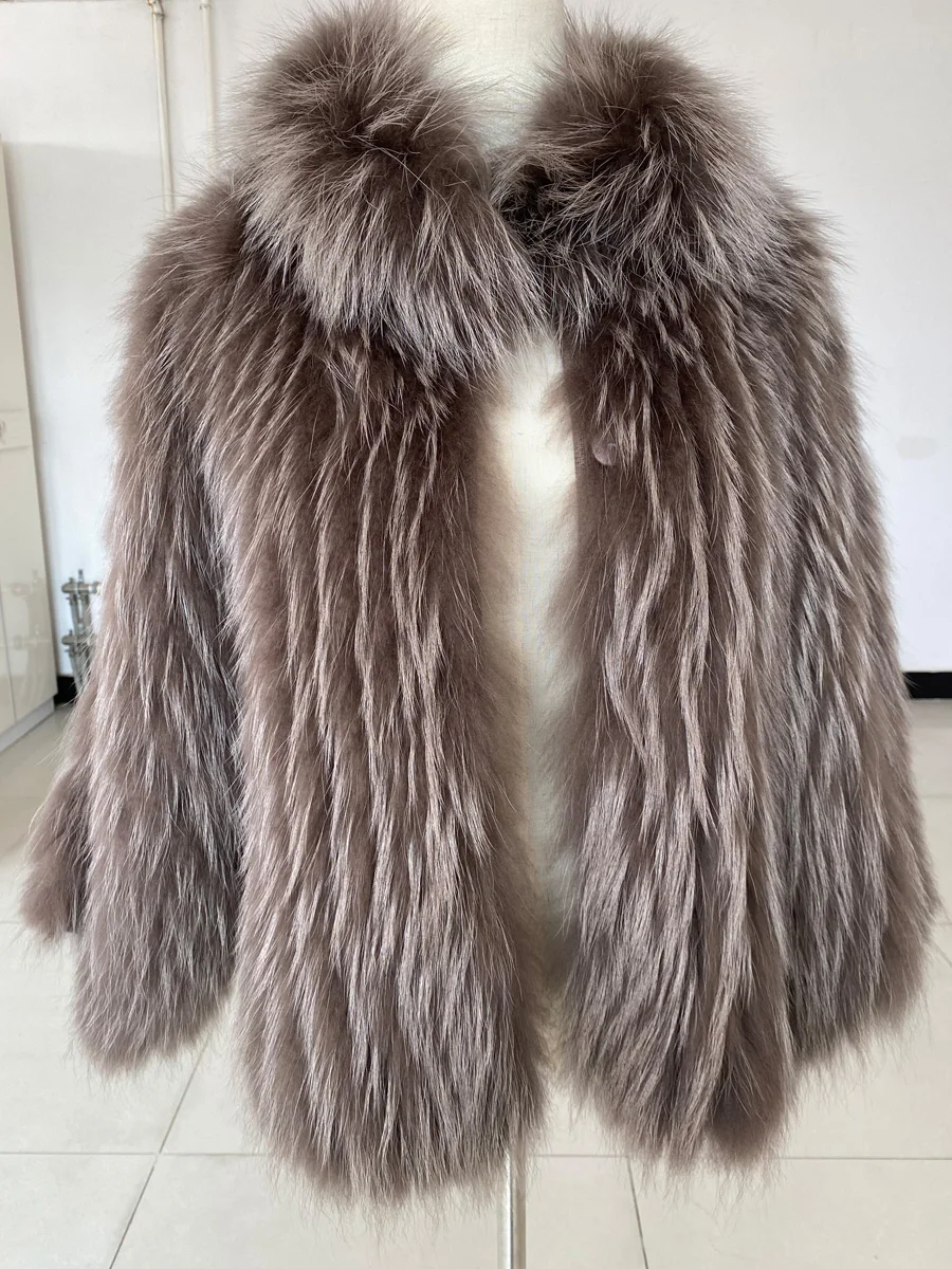 HDHOHR 2025 리얼 폭스 퍼 코트 여성용 럭셔리 천연 니트 폭스 퍼 재킷 겨울 따뜻한 리얼 퍼 의류 여성용 플러스 사이즈