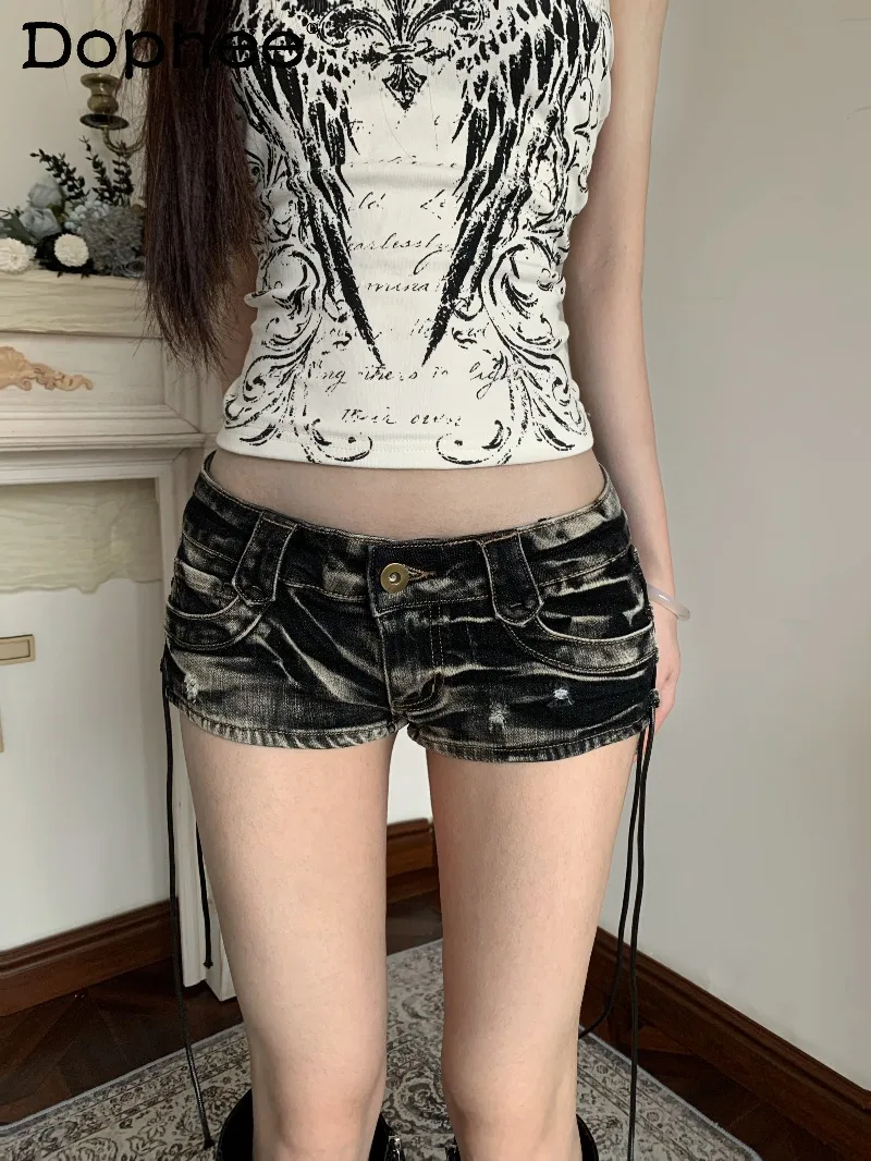 

Y2k Subculture Japanese Original Sweet and Cool Style Embroidered Jeans Goth Style Tight Low-rise Shorts for Women