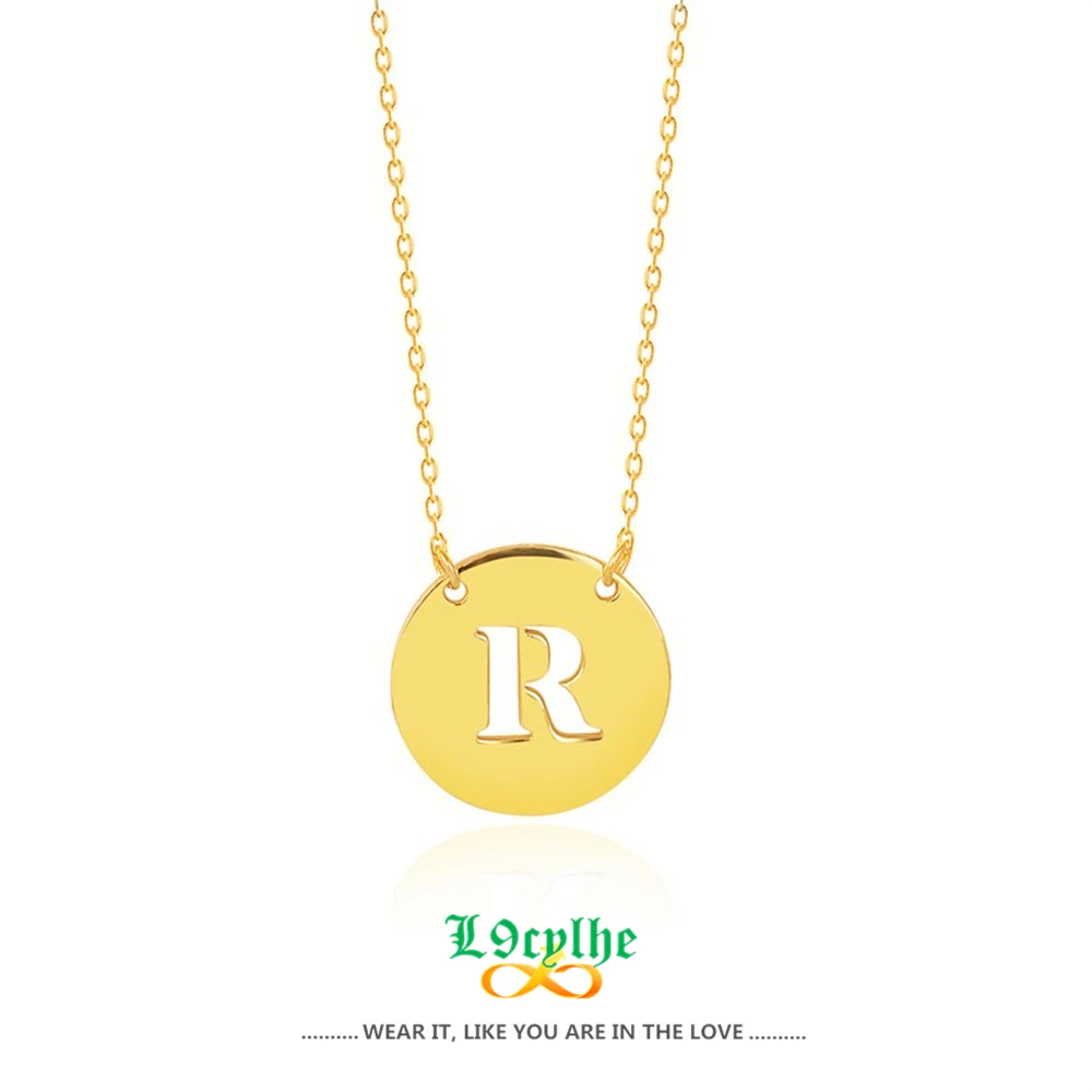 Personalized Circle Letter Necklace Name Jewelry Gold Custom Initial Disc Necklaces For Women Bridesmaid Gift for Her