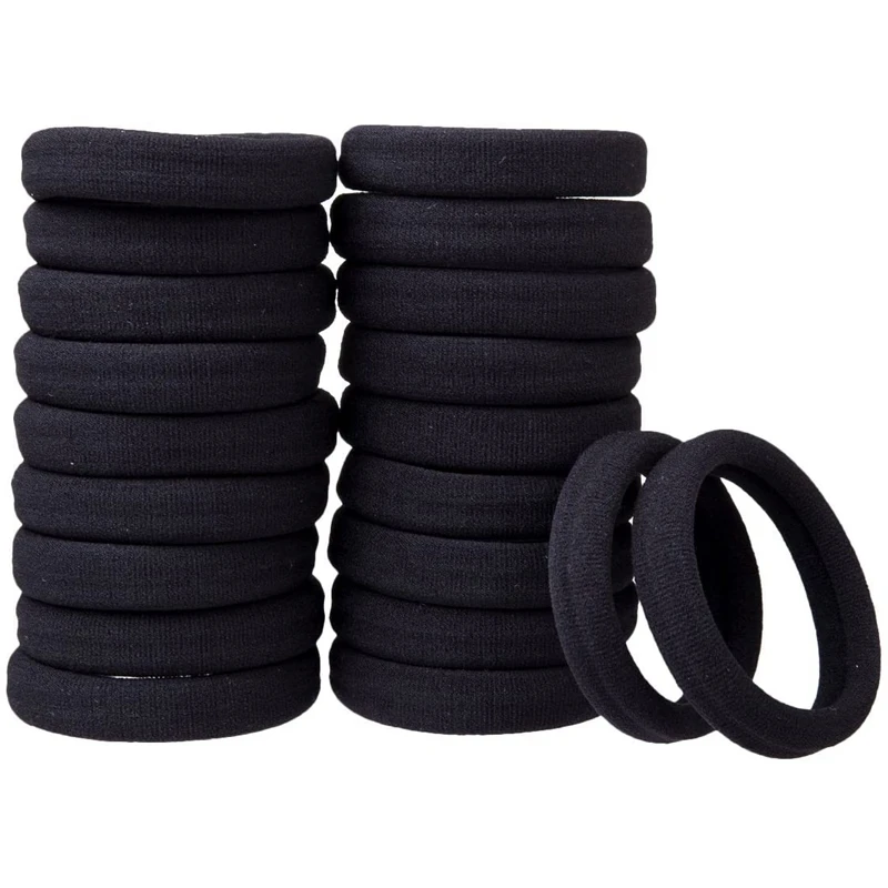 (40 Thick Black Hair Loops)-Elastic Hair Band, No Crease, Elastic Large Cotton Elastic, No Trace Ponytail Holder