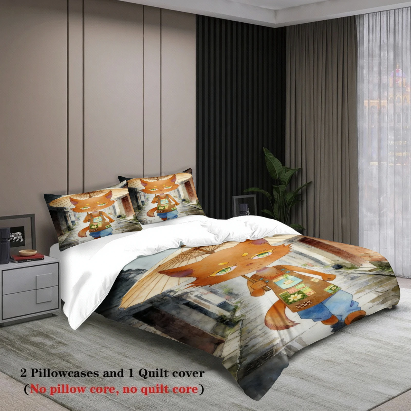 Queen Size Bedding Set Softville Cozy Town Cute Fern the Quilt Fox With Duvet Cover & Pillowcase For Children's Bedroom Decor