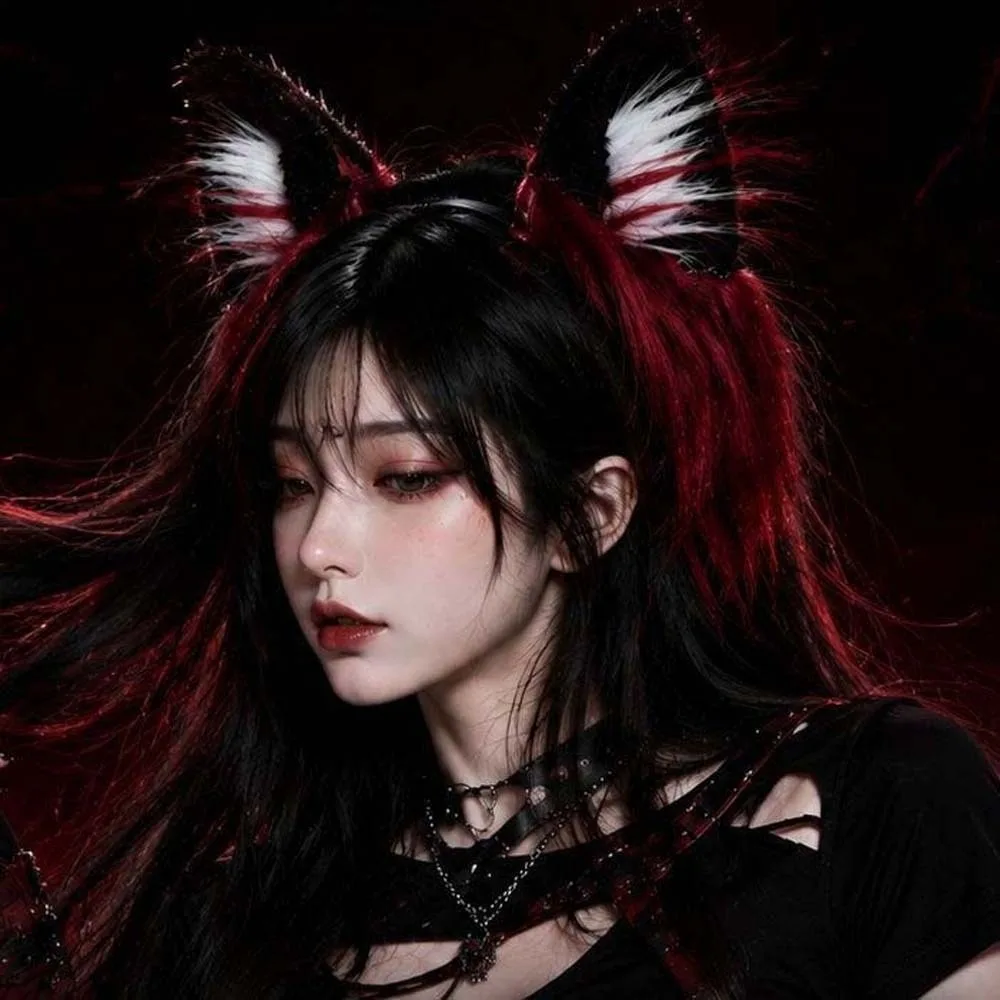 Lightweight Wolf Ears Headband Soft Plush Fluffy Texture Faux Fur Headwear Red Black High Simulation Halloween Hair Hoop