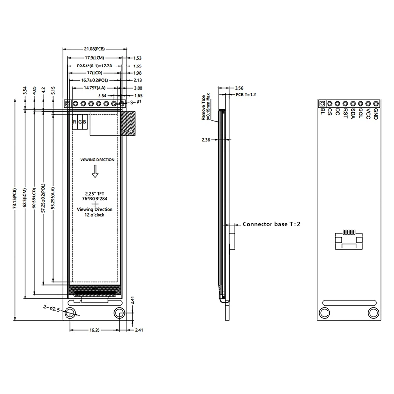 WAVGAT 1/3PCS 2.25 Inch TFT LCD Display Module, ST7789 Driver 76×284 Resolution Full View SPI Full Color LCD Screen  