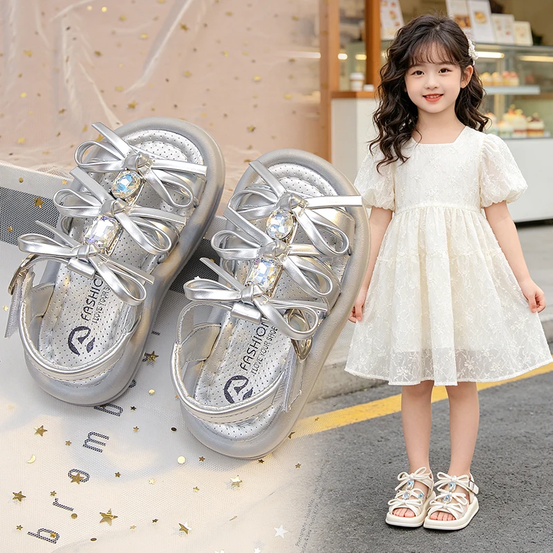 YUYIN Girls' Sandals Children's Sweet Bow Open-Toe Beach Sandals Summer New Fashion Hollow-Out Sandals Princess Shoes Breathable
