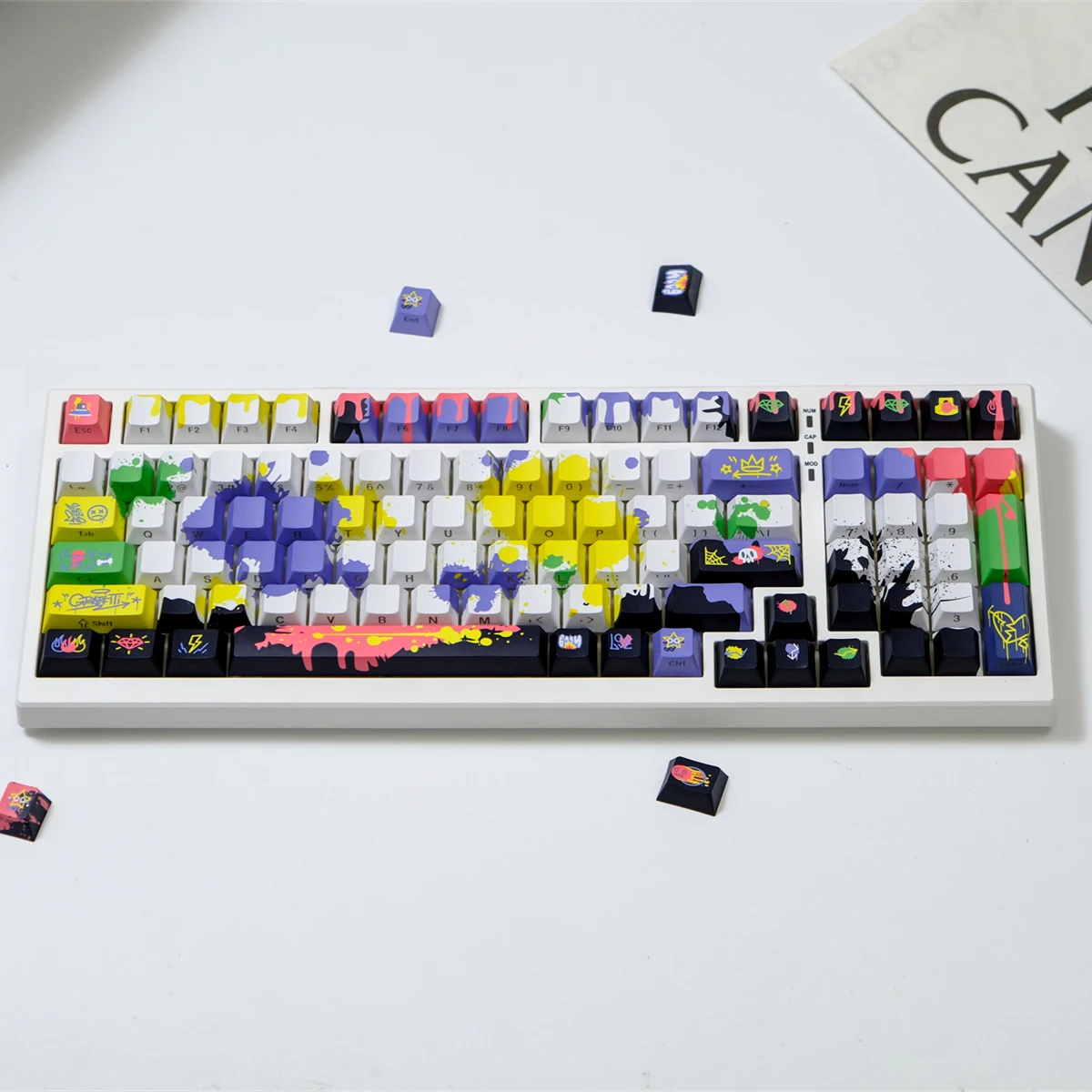 130 Keys Graffiti Side Printed Shine Through Keycap Cherry Profile Dye Sub PBT Keycaps for Cherry MX Switch Mechanical Keyboard