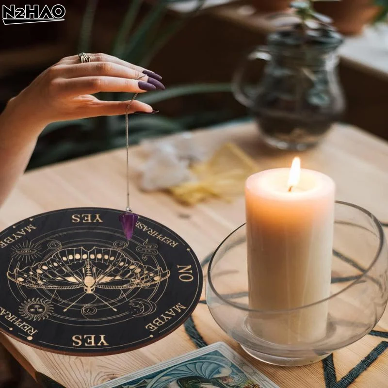 Wooden Pendulum Board Moon Star Divination Energy Carven Plate Healing Meditation Board Ornaments Metaphysical Altar Ouija Board