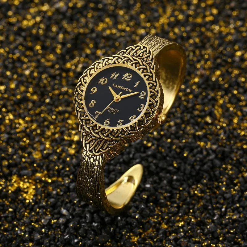 CANSNOW Brand Luxury Fashion Golden Women's Bangle Bracelet Quartz Watch Dress Clock Female Lady Saati Girls Wristwatch Relojes