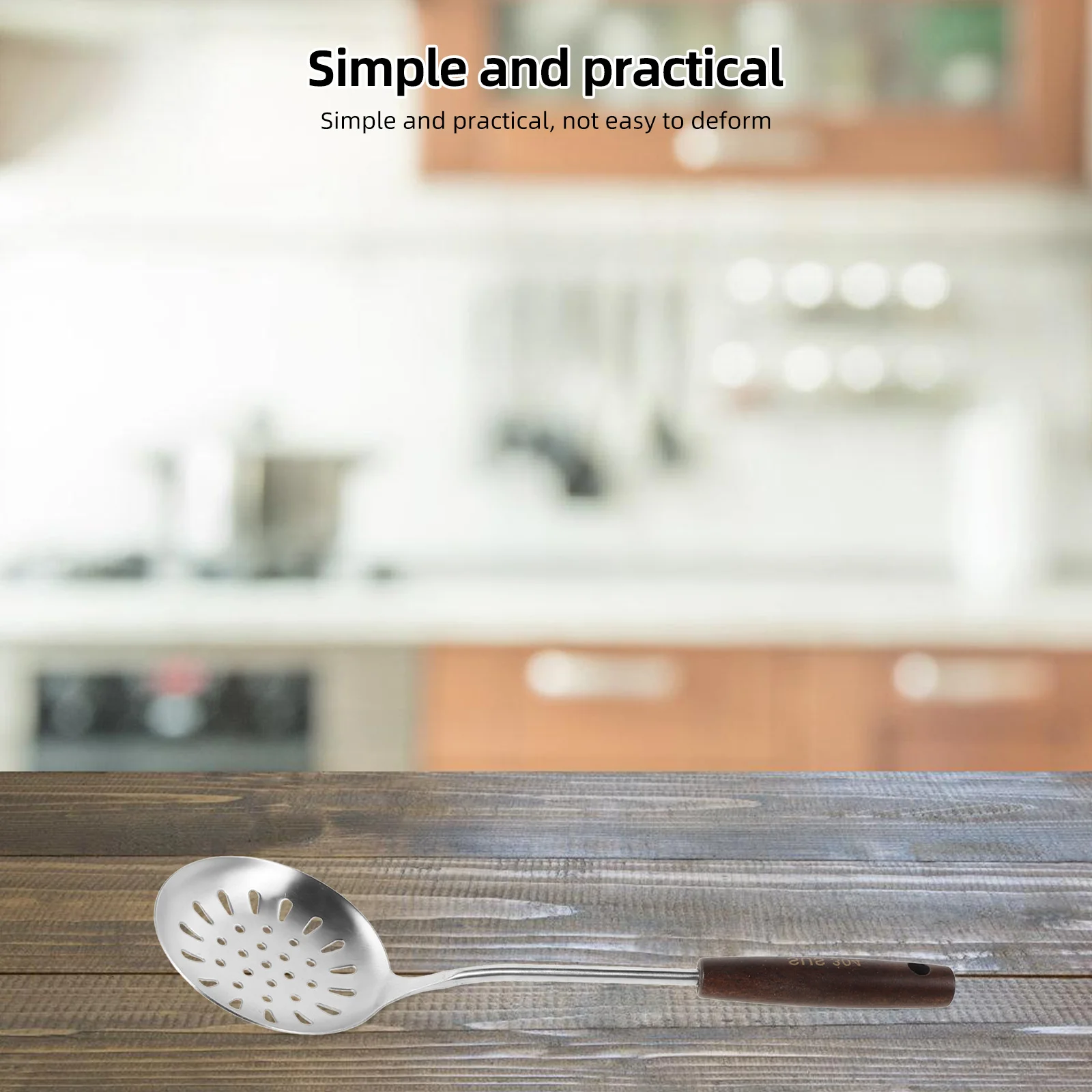 مقبض خشبي ملعقة مشقوقة من الفولاذ المقاوم للصدأ أداة الطبخ المثقبة أدوات المطبخ للصرف للمنزل الآسيوي