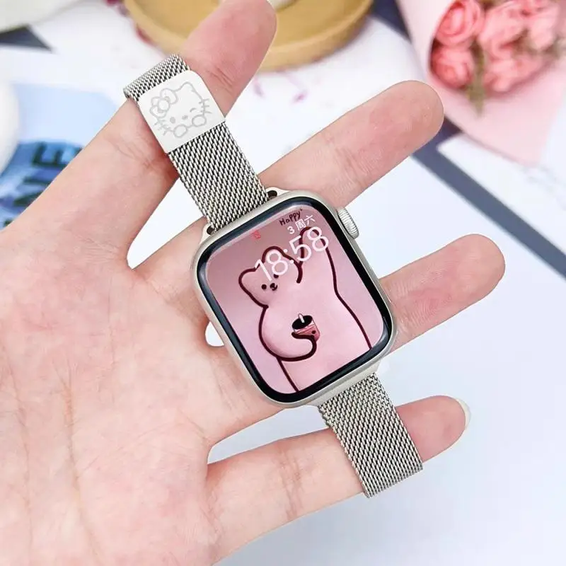 Cute Sanrio Hello Kitty Apple Watch Strap Milan Magnetic Fits Iwatch 9/8/7/6/5/4/3/2/1 Se Ultra2 38/40/41/42/44/45/49Mm