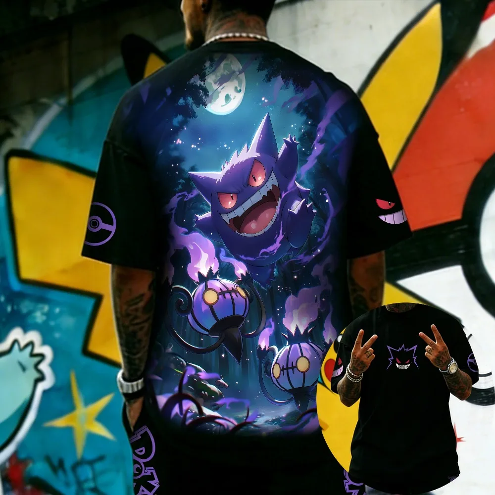 

Oversized Cosplay Costumes Pokémon Gengar Unisex 2026 Summer Harajuku Anime Print Y2K Hip-hop Casual Pure Cotton T-shirt