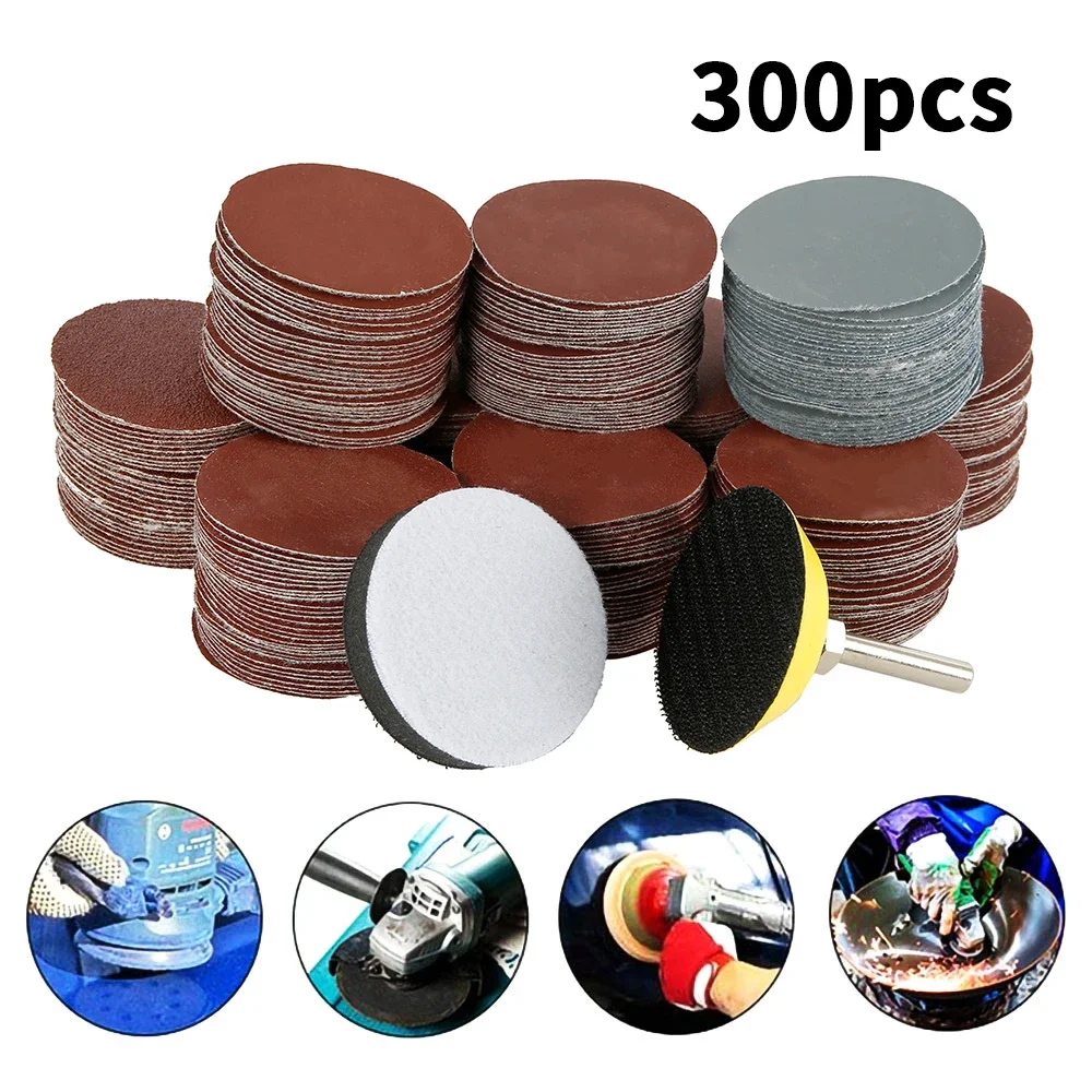 

300Pcs 2 Inch Sanding Discs 80-3000 Grit Abrasive Sandpaper Pads Alumina Sanding Pad for Rotary Tool Polishing Metal Wood