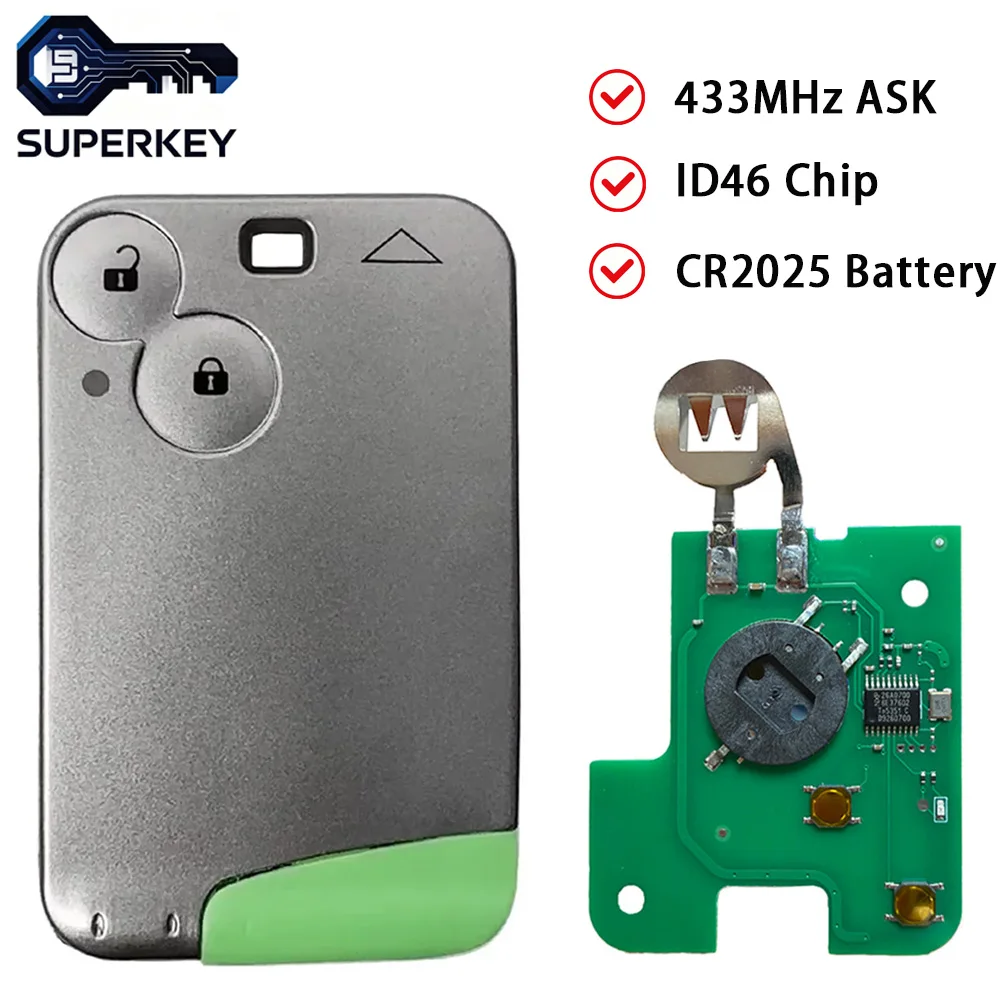 SUPERKEY For Renault Laguna Espace Velsatis 2001-2006 PCF7947 ID46 433Mhz ASK 2 Buttons Smart Remote Card Key