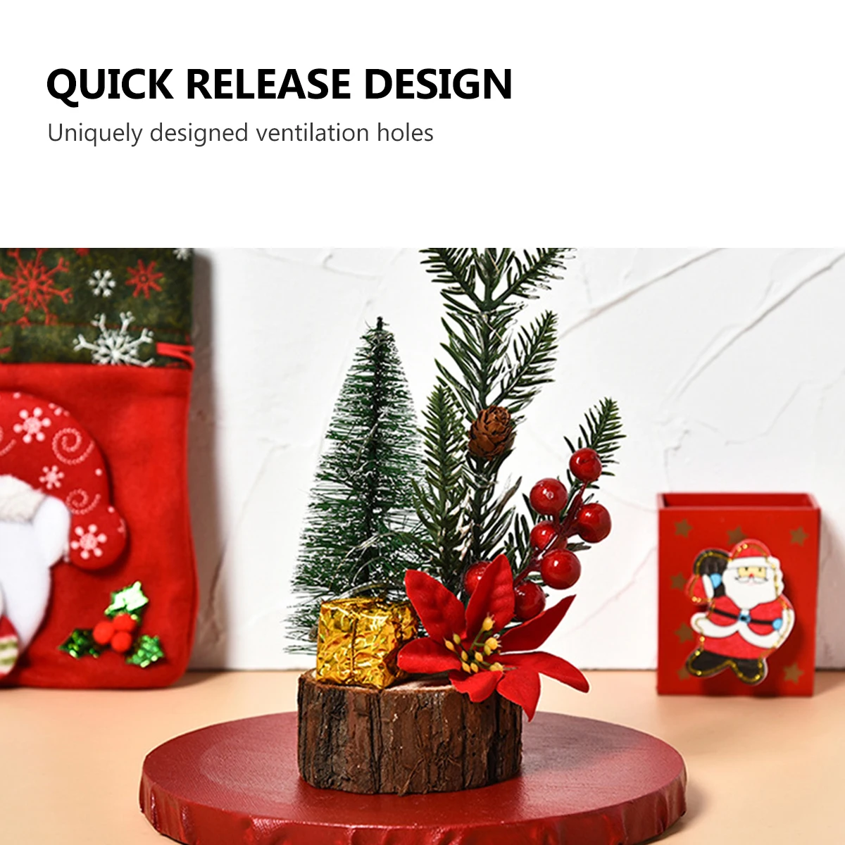 

Mini Christmas Tree Table Ornaments LED Decorations Top Holiday for Home Festival Desktop Wooden