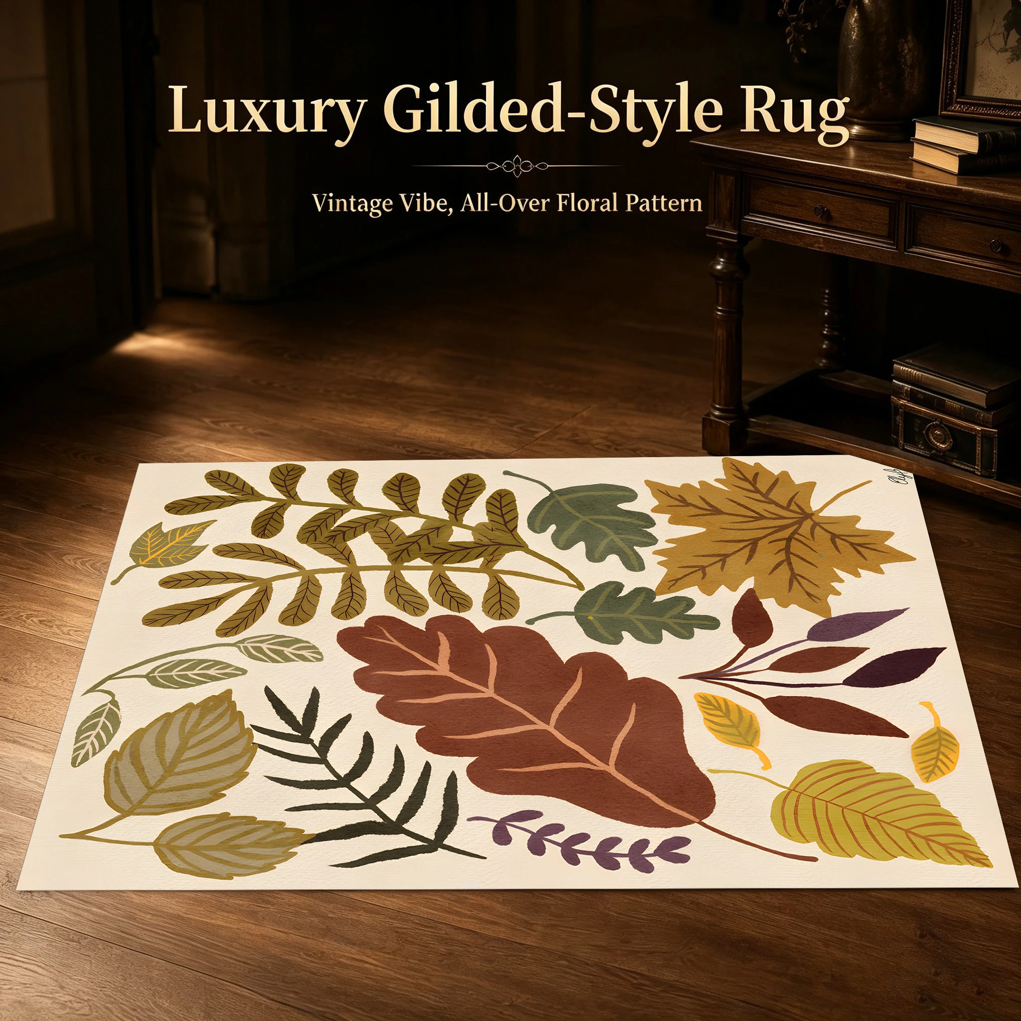 Velvet Rug Colorful Hand Painted Autumn Leaf Retro Forest for Living Room Bedroom Bedside Home Decor