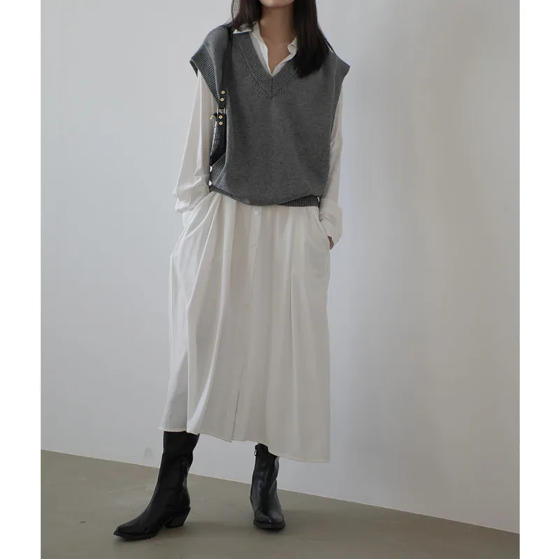 KWTX Primavera Verano 2025 blanco de manga larga Vintage vestido camisero elegante de lujo con cinturón ligero de alta calidad diseñador Casual