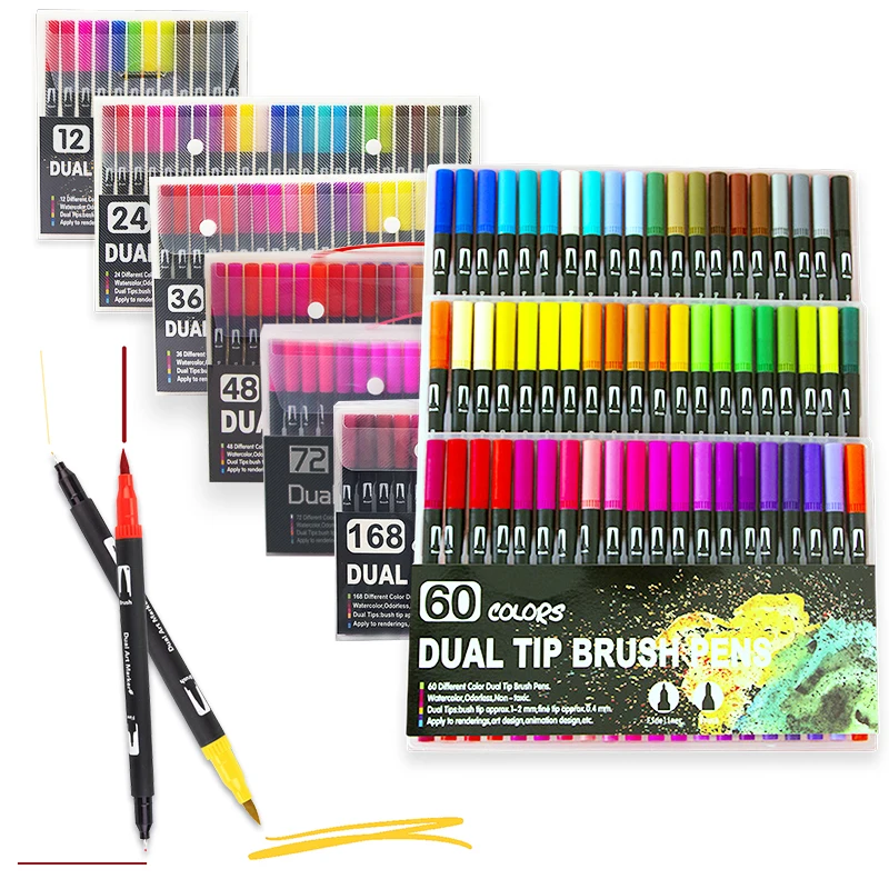 Dual Tip aquarelborstelpen Kids Artist Fine Point Coloring Markers Gekleurde Art Marker Schetsen Manga Markers Tekening Set