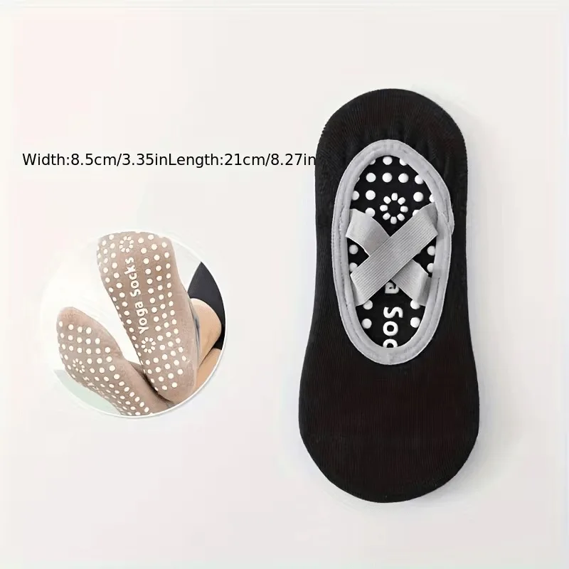 3 Pairs Mixed Color Yoga Socks, Cross Strap Non-Slip Grip Socks, Silicone Anti-Slip Pilates Barre Dance Socks