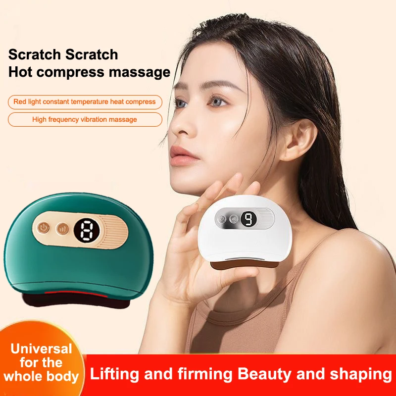 

USB Electric Guasha Massager Hot Stone Heating Vibration Scraping Board Neck Back Massage Face Skin Gua Sha Facial Lifting Tools