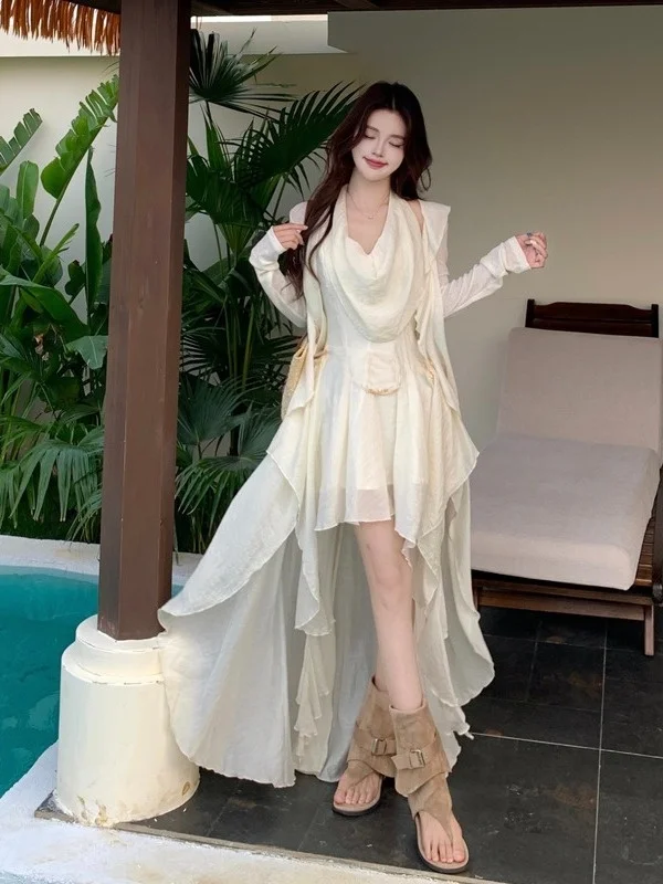 

plus Size Bohemian Strap Dress Women's Summer Thin Cardigan Top City Commute Travel Vacation High Waist Asymmetric Skirt
