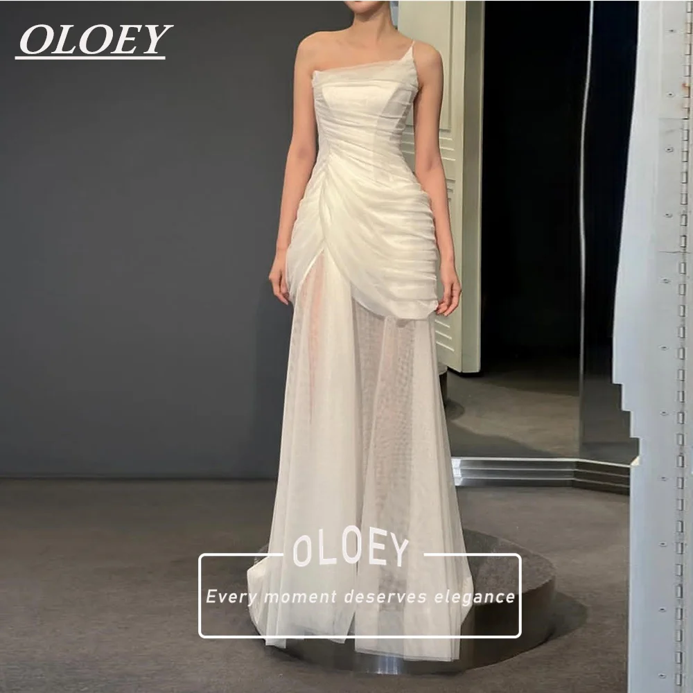 

OLOEY Modern Strapless Mermaid Wedding Dress Korea Photoshoot Lacing Long Bridal Gown Ivory Soft Tulle Customized 웨딩드레스