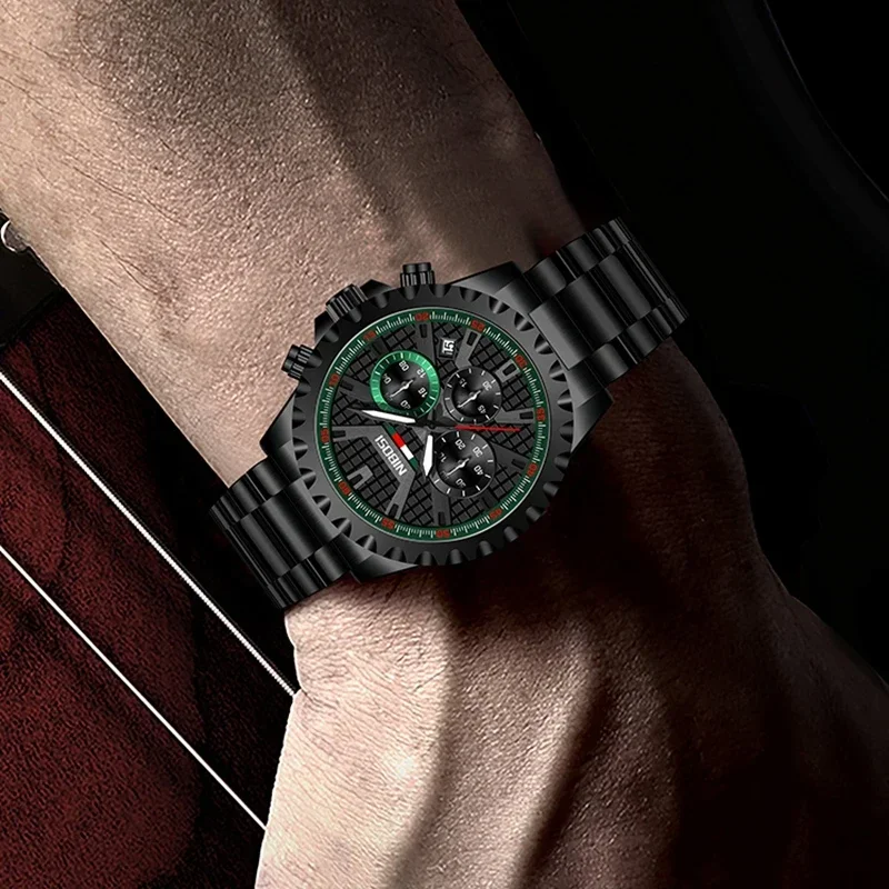 นาฬิกา2024แบรนด์ชั้นนำที่หรูหราของ nibosi นาฬิกาควอตซ์สแตนเลสโครโนกราฟนาฬิกากีฬาผู้ชาย