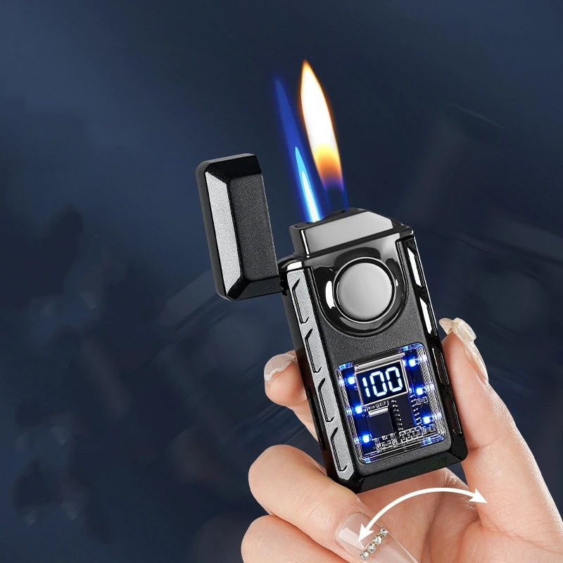 

Creative Voice Controlled Ignition Gas Lighter Color Light Battery Display Open Fire Switching Jet Fire USB Electric Lighters