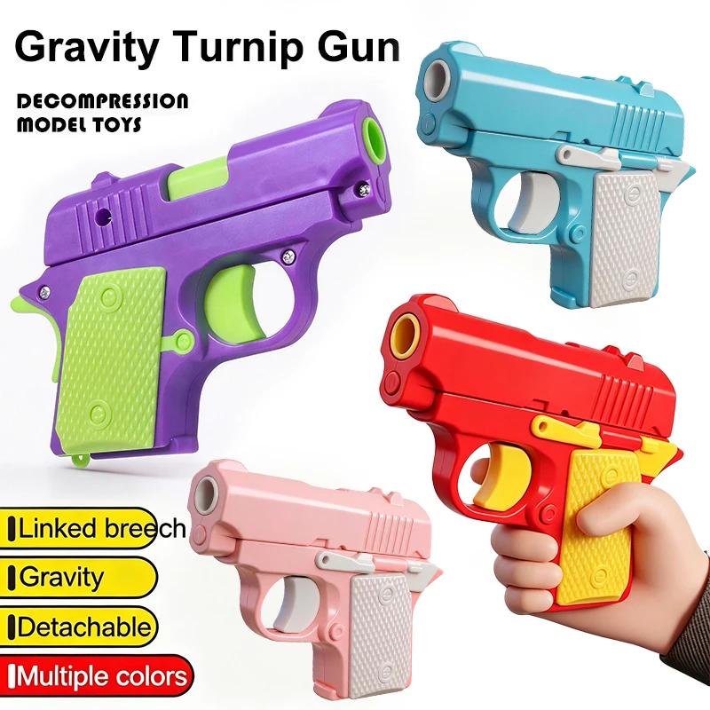 Mini Stress Relief Pistol Toy Plastic Gun Manual Burst Pistol 3D Printed Gravity Fidget Gun Stress Relief Toy Christmas Gift