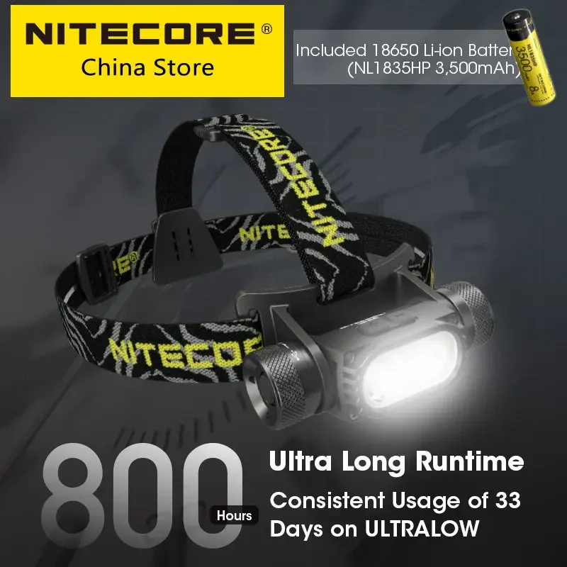 NITECORE HC68 LED Headlamp 2000 Lumen USB Rechargeable Headlight Adjustable Spotlight Floodlight Dual Beam,18650 Li-ion Battery