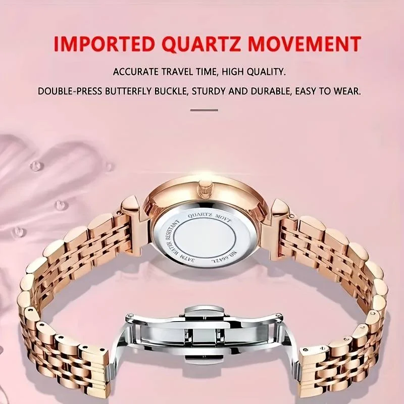 Elegant Women'S Quartz Watch with Calendar - Luminous Waterproof Stainless Steel Band Swiss Movement Watches for Women