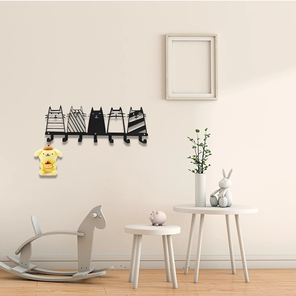 7 Hooks Modern Coat Rack Cat Decor Wall Mounted Coat Rack Modern Wall Hooks Entryway Decor Metal Wall Decor Housewarming Gift