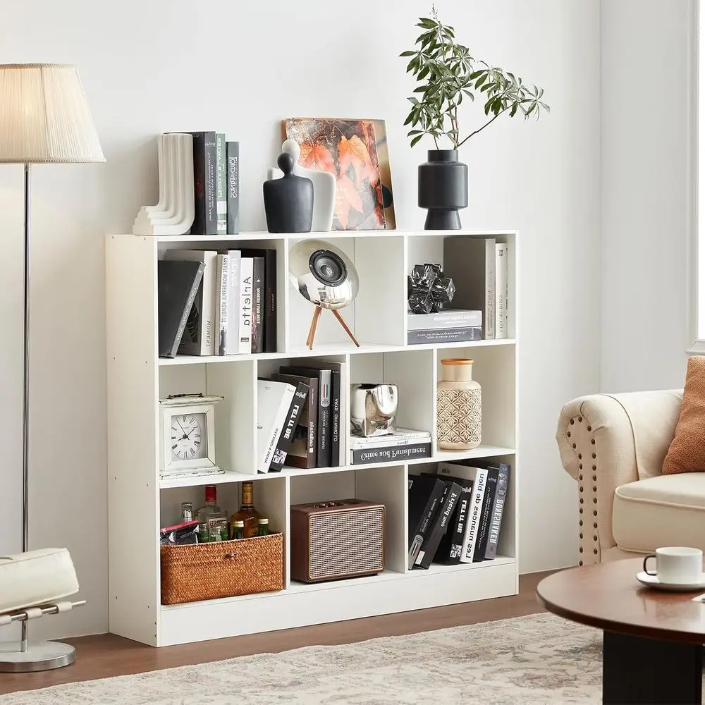 10 Cube 3 Tier Horizontal Wooden Bookcase for Storage and Display in Bedroom, Living Room, Office view 4
