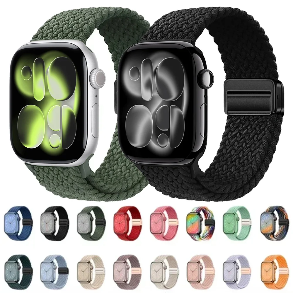 Pulseira Magnética Trançada de Nylon para Apple Watch 46mm 42mm 45mm 41mm 44mm 40mm Ultra 3 2 1 49mm iWatch 11 10 9 8 7 6 5 SE