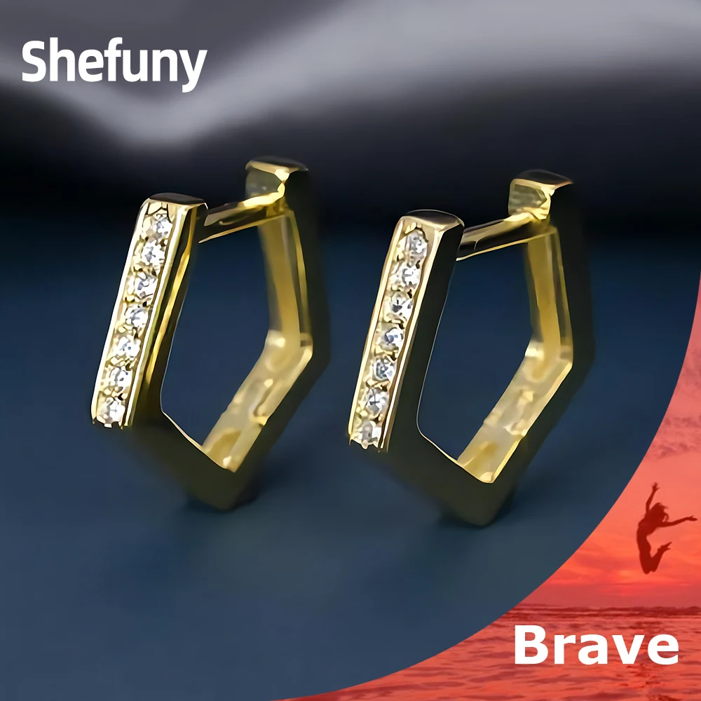 Shefuny 925 Sterling Silver Pentagon Hoop Earrings Irregular Geometry Circle Round Earrings For Women Fine Jewelry Wholesale