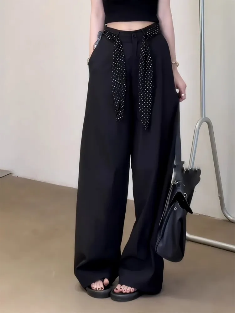 

Широкие брюки в пол для женщин больших размеров, для фигуры типа «груша», с высокой талией, струящиеся, повседневные, осенняя новинка