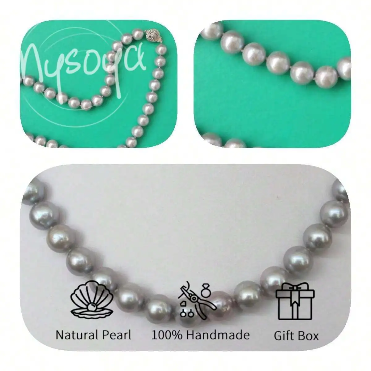 

MYSOYA 10-13 мм серебристо-серый пресноводный жемчуг ожерелье большой натуральный жемчуг подарочная коробка идеальный подарок на свадьбу, день рождения, Рождество