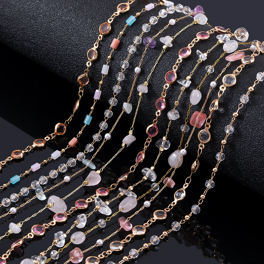

1Meter Metal Crystal Beading Chain Iridescence Transparent Beaded Body Chains for DIY Necklace Bracelet Jewelry Making