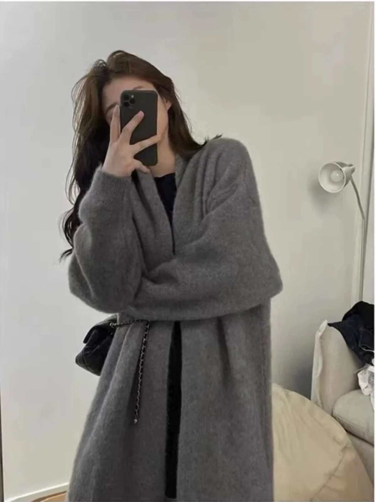 

Version Slimming Knitted Open Cardigan Sweater Color Commute Outerwear Medium Length Autumn