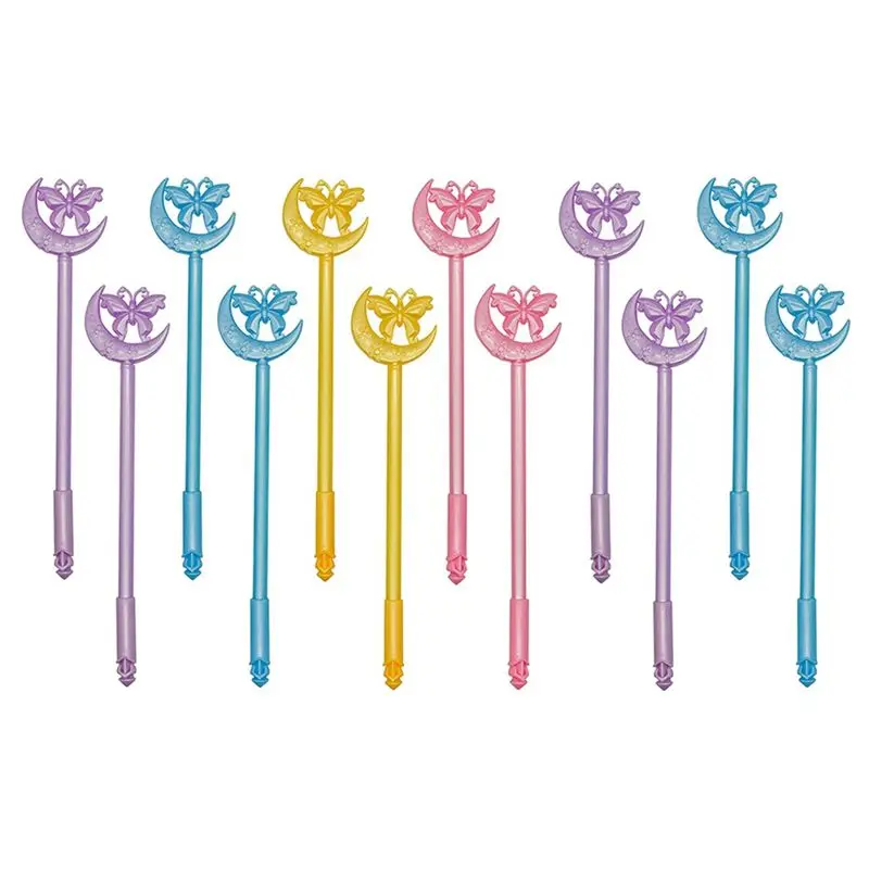RANA 12PCS Butterfly Moon Gel Pen Girl Cartoon Wand Pen Novelty Pen Black Ink for School Party Office Study Supplies