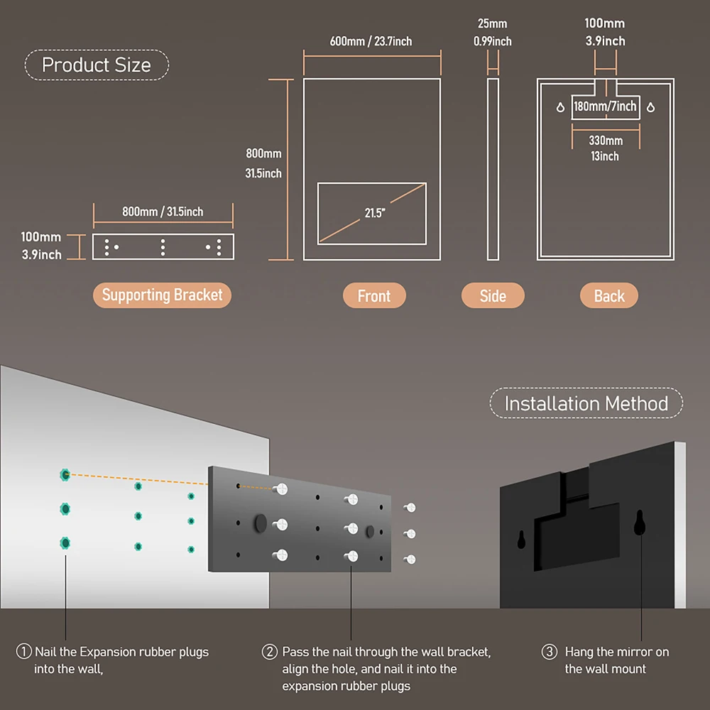 Espejo iluminado inteligente con pantalla táctil TV Luz ajustable tricolor TV con espejo 2 en 1 Ideal para hoteles y vehículos recreativos